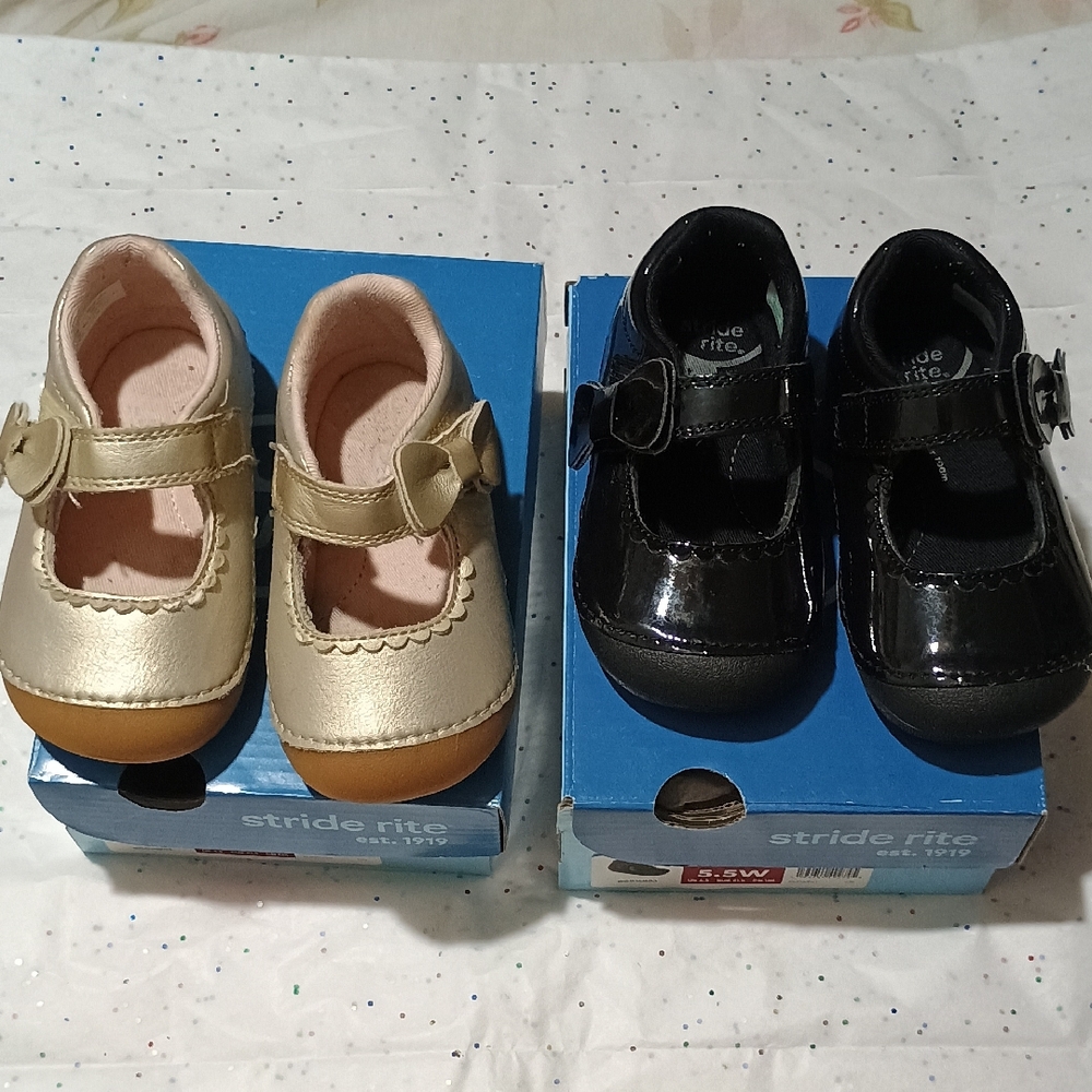 Cute Stride Rite Kids' Mary Jane Shoes - Gold and Black 2 pair Size 5.5